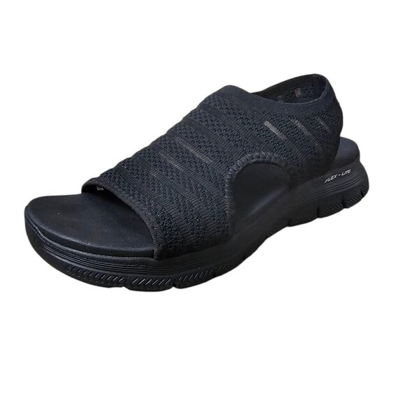 Sketchers Yoga Foam Flex Appeal 4.0 Boldest Black Sling Back Sandal Shoe - Picture 2 of 9